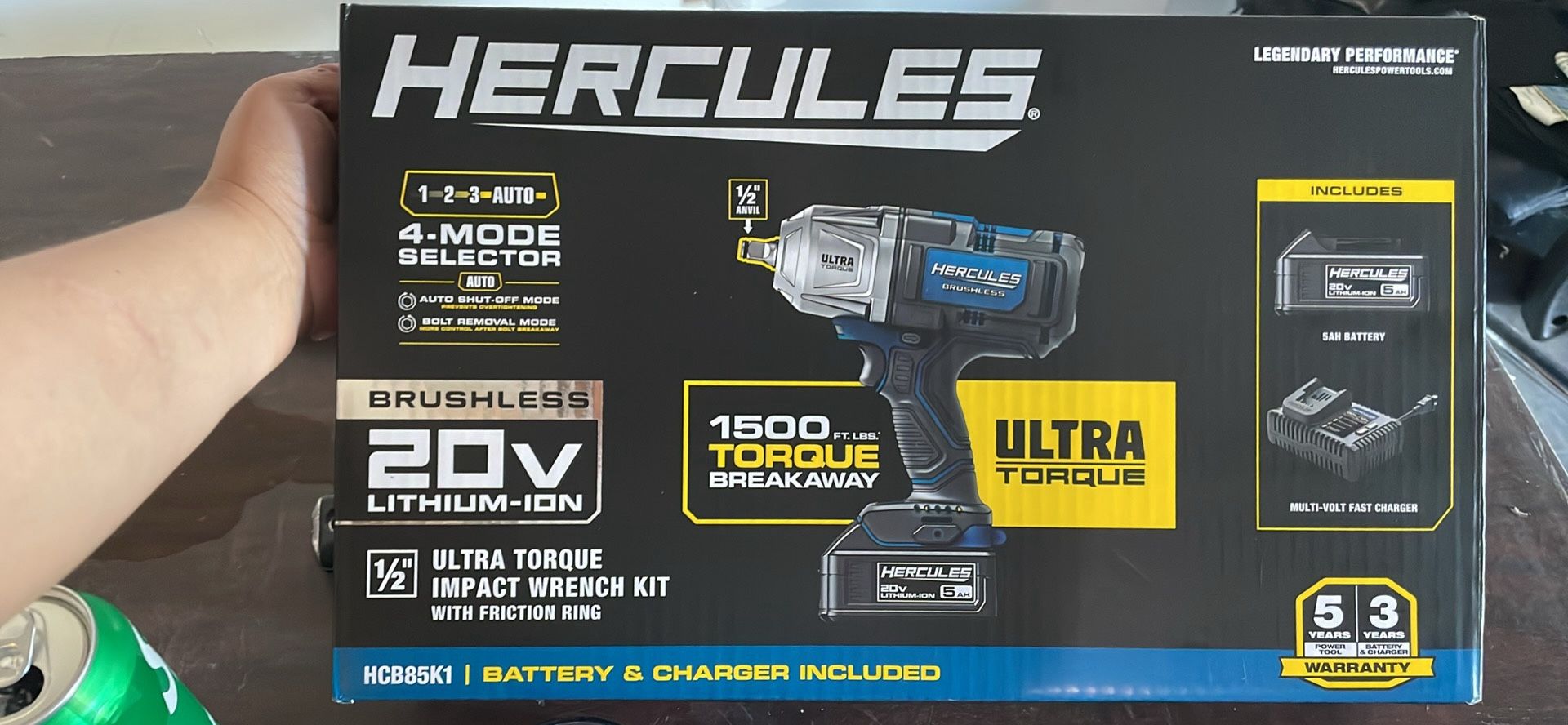 HERCULES 20V Brushless Cordless , 1/2 in. Ultra Torque Impact Wrench Kit with 5 Ah Battery and Charger