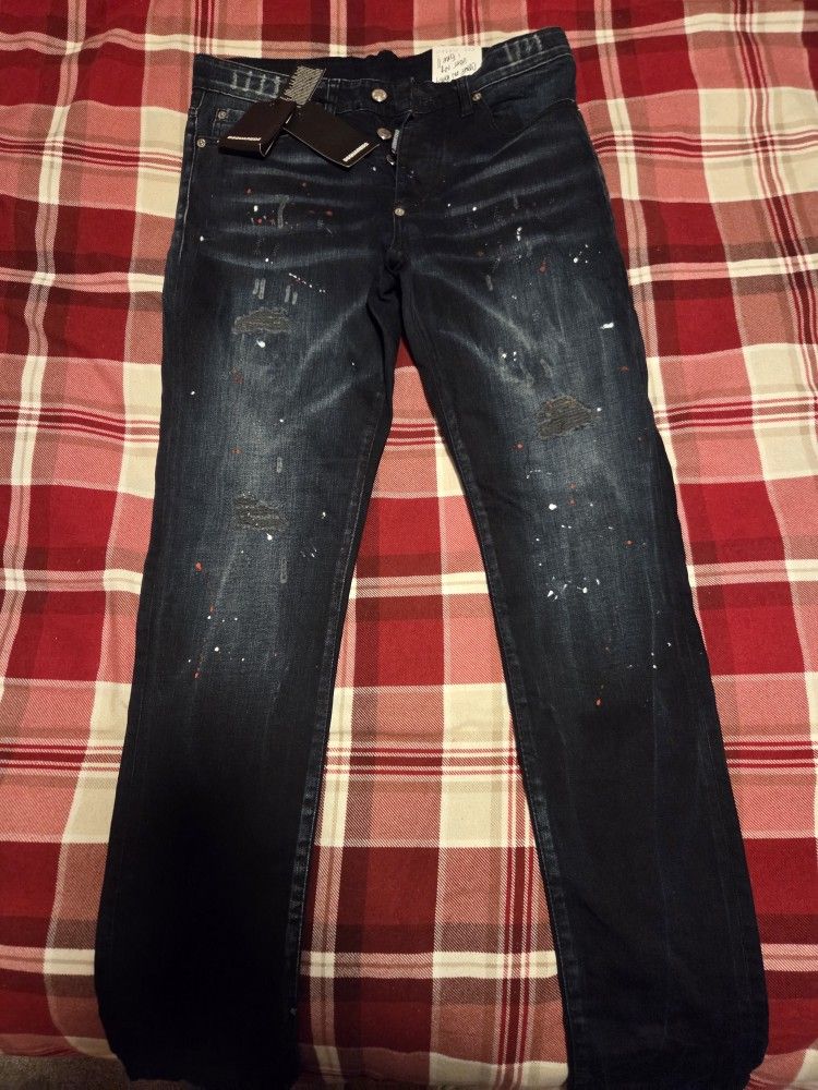 Dsquared2 Distressed Paint-Splatter Slim ITALIAN DESIGNERS Jeans – Size 28/29 (EU 44) – New With Tags