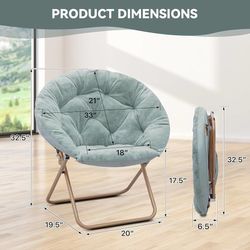 Saucer Chair for Adults, Comfy Living Room Lounge Chair for Bedroom Corner, Dorm, Apartment, Faux Fur Fluffy Circle Accent Seat with Thick Padded & Fo