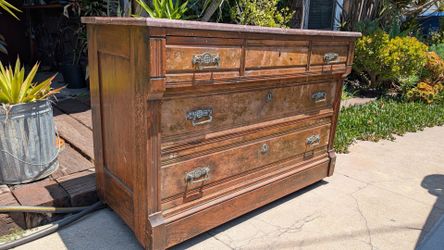 Antique chest Victorian sideboard buffet dresser vintage entry table bar solid wood with marble PLEASE READ project needs TLC