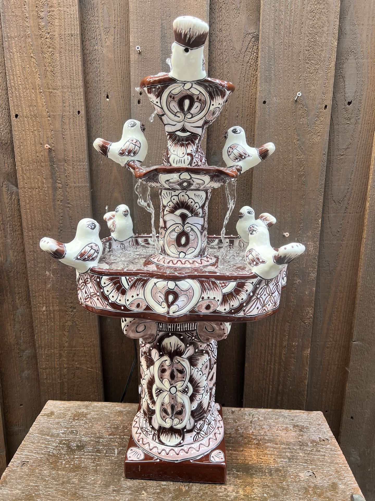 Mexican Talavera Bird Water Fountain Decor, Pottery, Clay Pot.