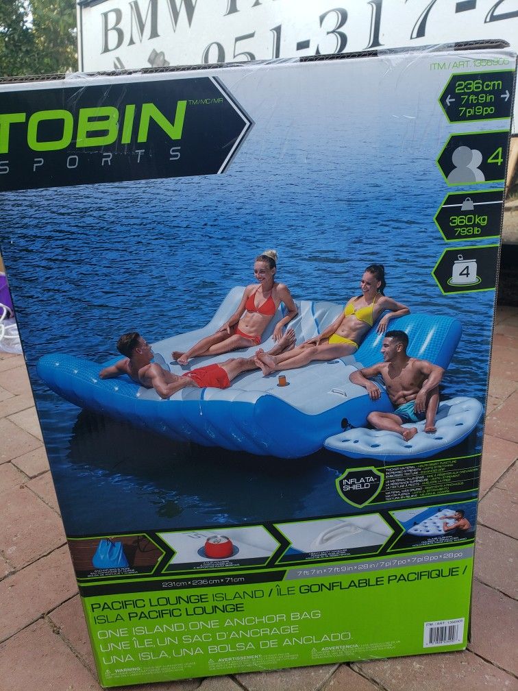Tobin Sports Pacific Lounge Island, 4 Person Inflatable Raft with Cup Holders

