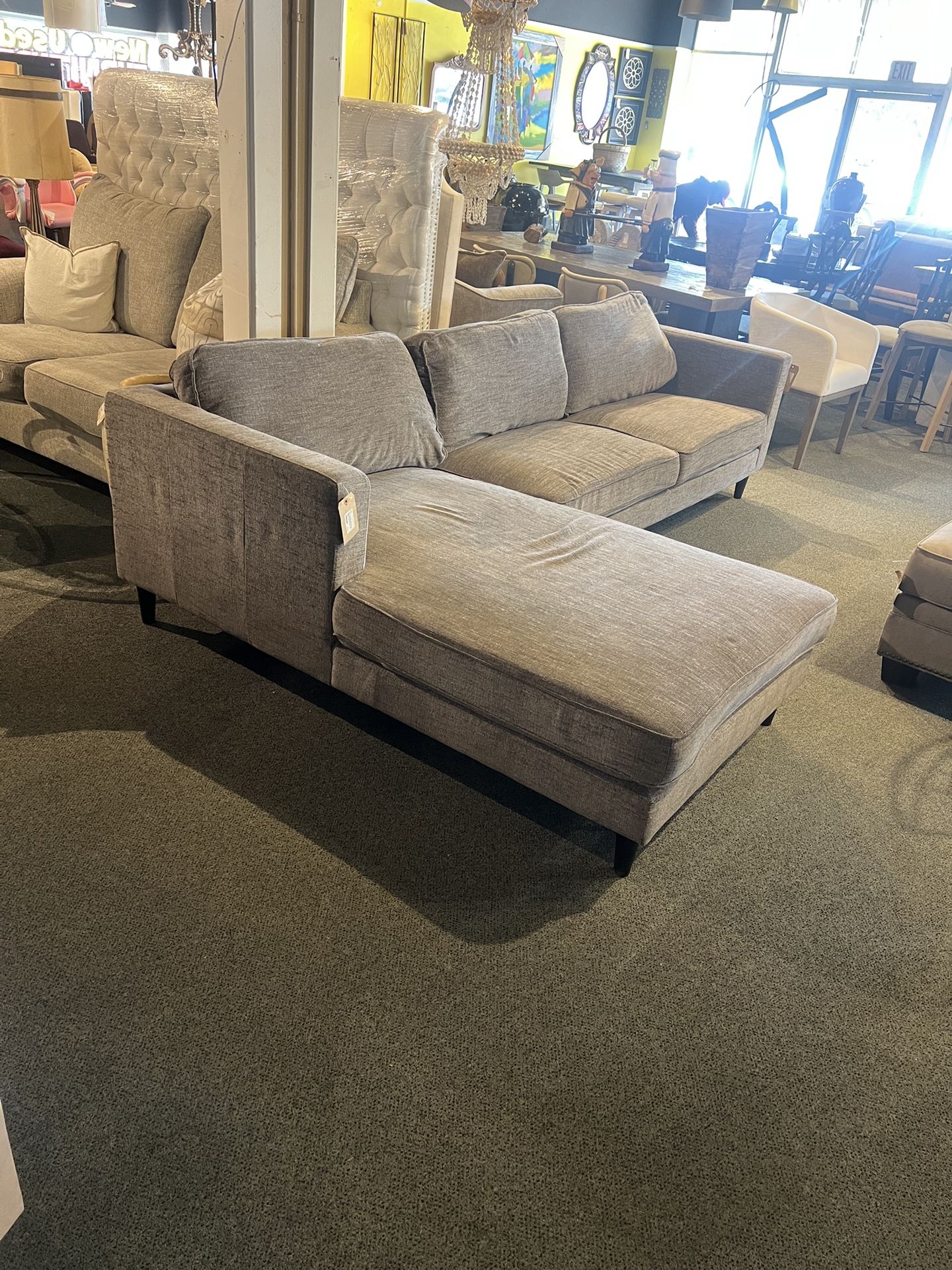 Sofa / Chaise: Left handed 2 Piece Charcoal Gray Sofa / Chaise As-Is (several stains on Chaise & Arm Rest) SKU TPNVT9