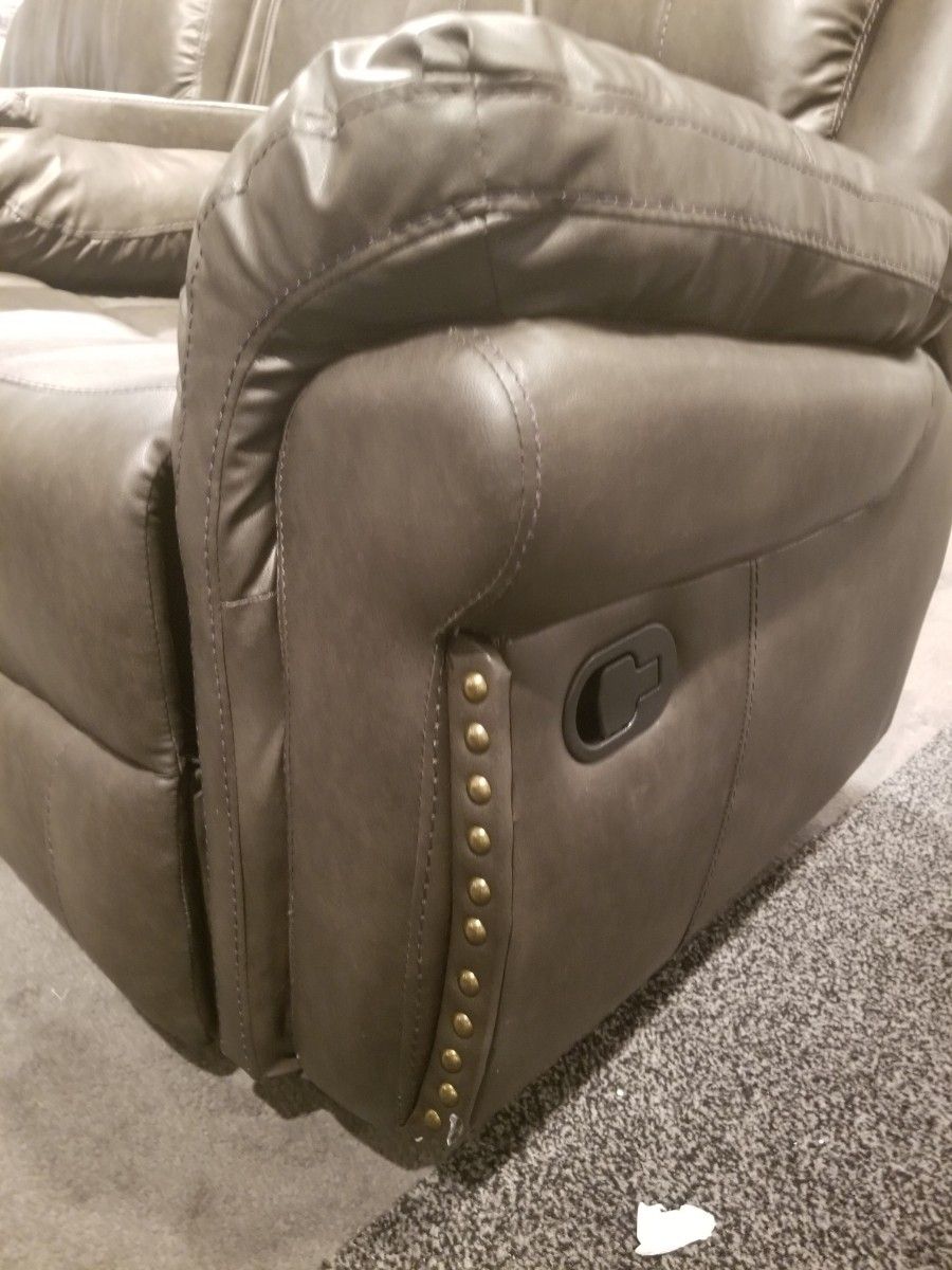 Brown leatherette reclining set 3pc set