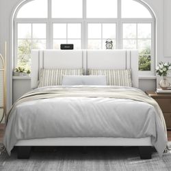 Brand New Queen Platform Bed Frame, Velvet Upholstered Wingback Bed Frame, Solid Wood Slats & Heavy