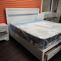 New 4oc Queen Bedroom Set Queen Bedframe Dresser Mirror Nightstand 