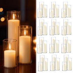 72-Piece Ivory Pillar Candles & Glass Hurricane Holders - Wedding Centerpieces