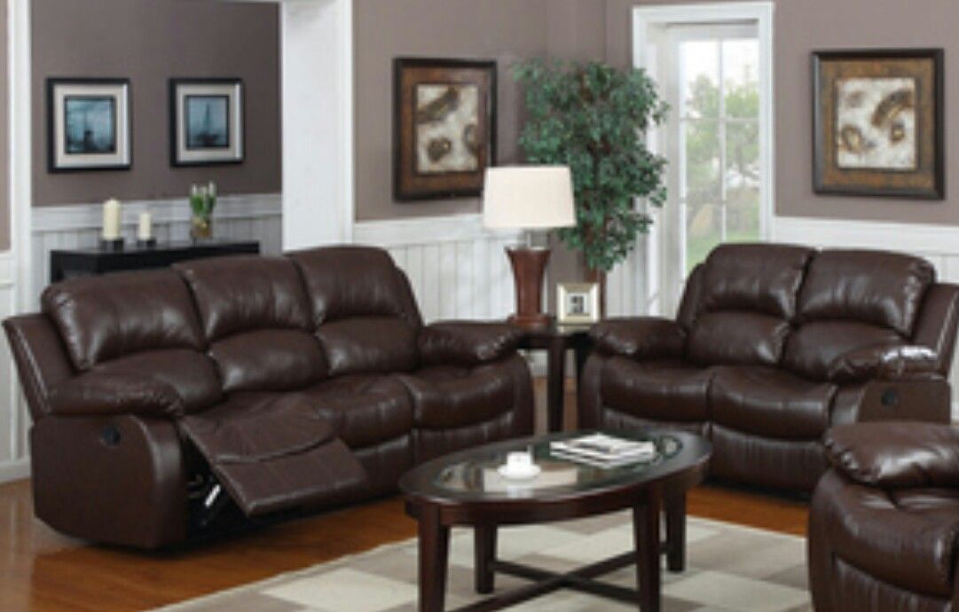Brand new espresso bonded leather sofa and loveseat recliners 2PCs set