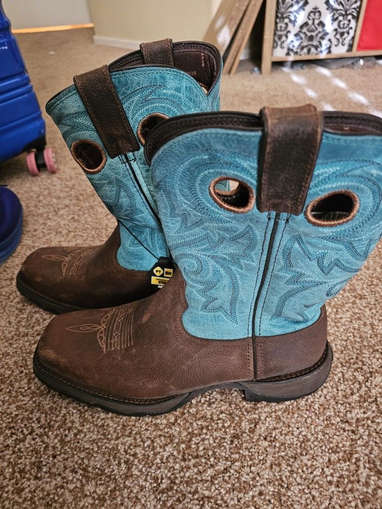 Brand New, Never Worn, Durango Lady Rebel Turquoise Booties, Size 11M, With Steel Toes.