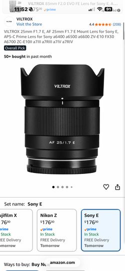 VILTROX 25mm F1.7 E, AF 25mm F1.7 E Mount Lens for Sony E