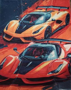 Red and Yellow Ferrari Super Car Rug