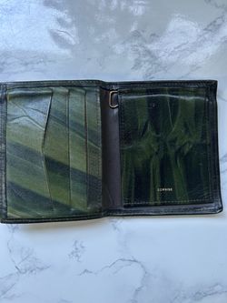 Vintage Marbled Leather Green and Black Men’s Bifold Wallet w/ Brass Money Clip - Cowhide
