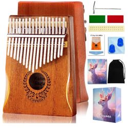 Kalimba 17 Keys Thumb Piano - Portable Mbira Sanza Finger Piano Professional Musical Instrument Marimbas with Study Instruction, Tuning Hammer Gift 