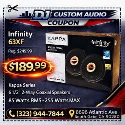 Infinity Kappa Series Car Speakers 6.5" 2-Way Coaxial Speaker System 255 Watts 63XF 🚨 Payment Options Available 🚨 No Credit Needed 🚨 