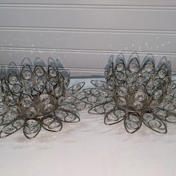 2 Silver With Crystal Bling Blossom Flower Votive Holders 