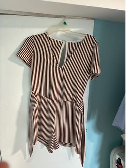 Zara Striped Short-Sleeve V-Neck Romper with Tie Waist