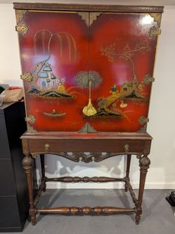 Antique Red Lacquer Chinoiserie Cabinet