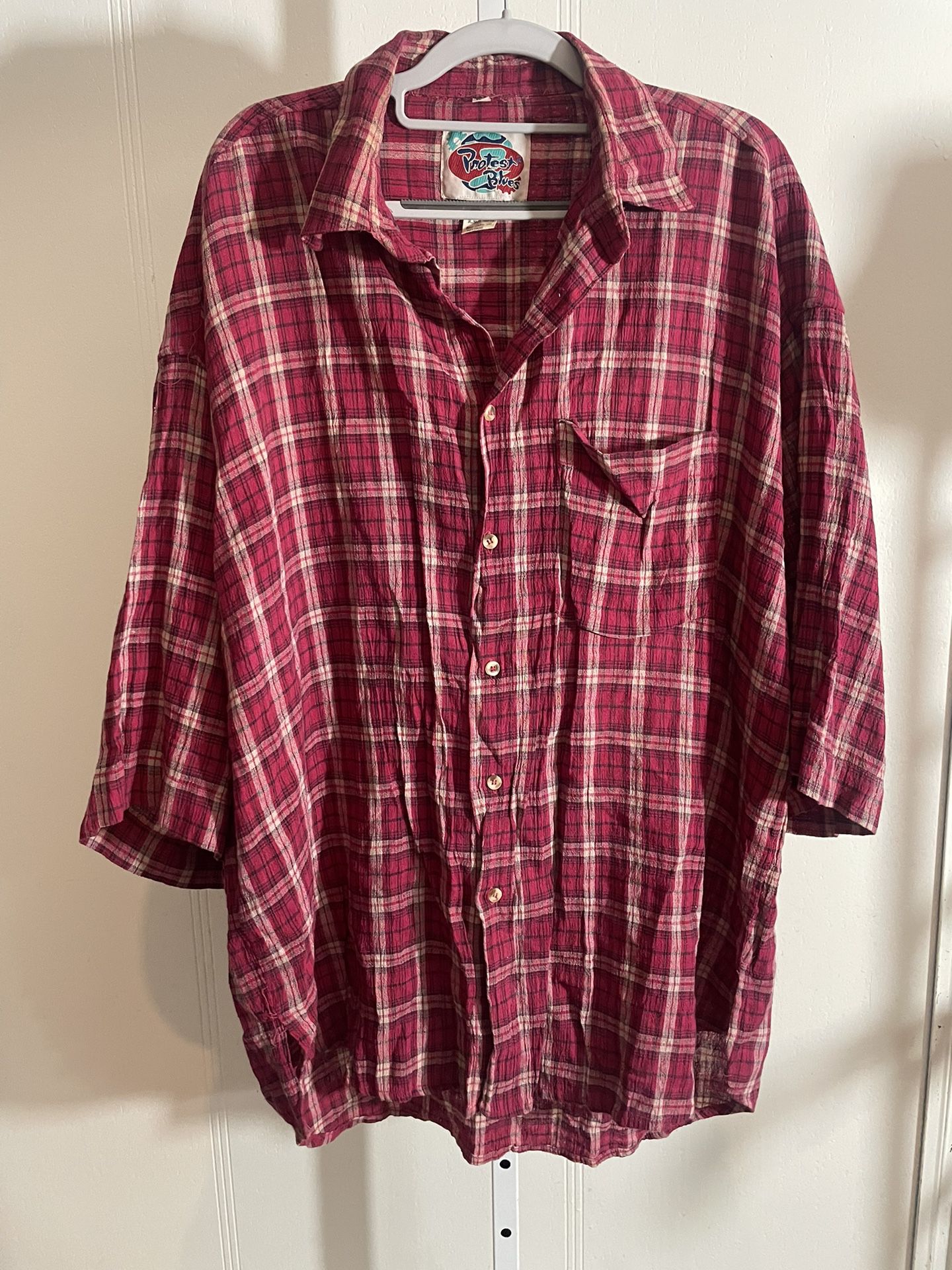 Protest Blues Brand Men’s XL Shirt Faded Red Plaid Flannel Work Casual