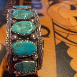 Turquoise Bracelet Signed Y F Bracelet  Old Pawn 