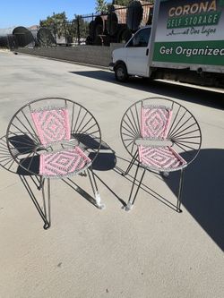 Set Of 2 Rod Iron & Gray Accent Chairs-Indoor/Outdoor