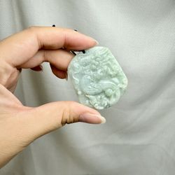 Natural Untreated Carved Jadeite Jade Pendant Cord Necklace Dragon