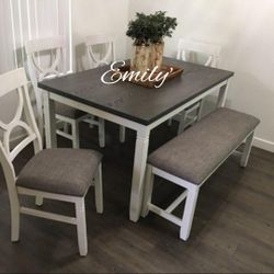 Beautiful 6-Pc Dining White & Gray Dining Set 