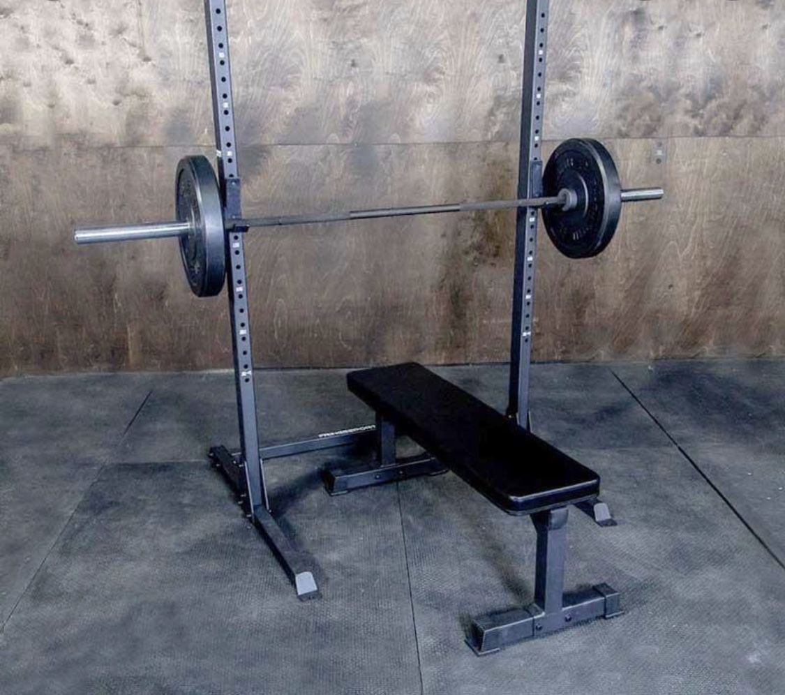 Gym - Squat Rack Includes Bench, Plate Weights Dumbbells And Mats
