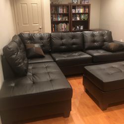 Brand New Espresso Color Faux Leather Sectional Sofa + Ottoman (New In Box) 