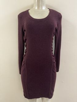 Calvin Klein Women's Burgundy Body Contour Long Sleeve Ribbed Knit Mini Dress Size Small EUC