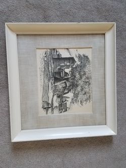 Vintage farm pen drawing in frame