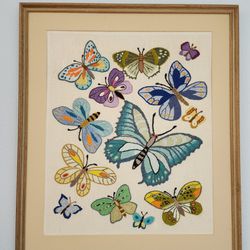 Vintage Butterfly Crewel Embroidery 