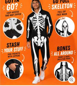 Skeleton Halloween One-Piece Costume Jumpsuit size medium