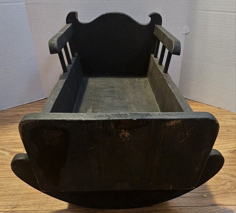 Vintage Antique Baby Cradle Wooden Doll Rocker