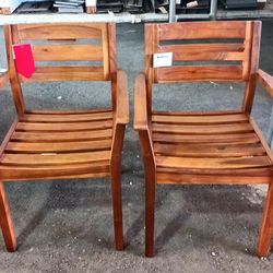 Teak Armrest Acacia Wood Outdoor Dining Chairs (Set of 2)

