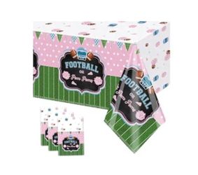 Football or Pom Poms Gender Reveal Party Supplies | Blue & Pink Disposable Tableware | Plates, Cups, Utensils & Straws