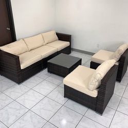 New in box $395 (6-Piece) Patio Furniture Set Outdoor Sectional Set Wicker Rattan Sofa Chair Set w/ Cushion, Glass Table