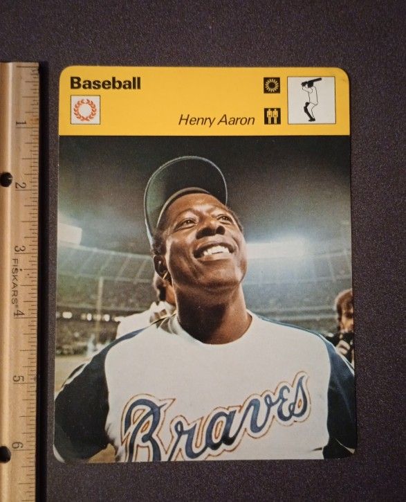 1977 Sportscaster Henry Aaron Atlanta Braves Hammerin' Hank Baseball Sports Photo Large Over-sized Card HTF Collectible Vintage Italy