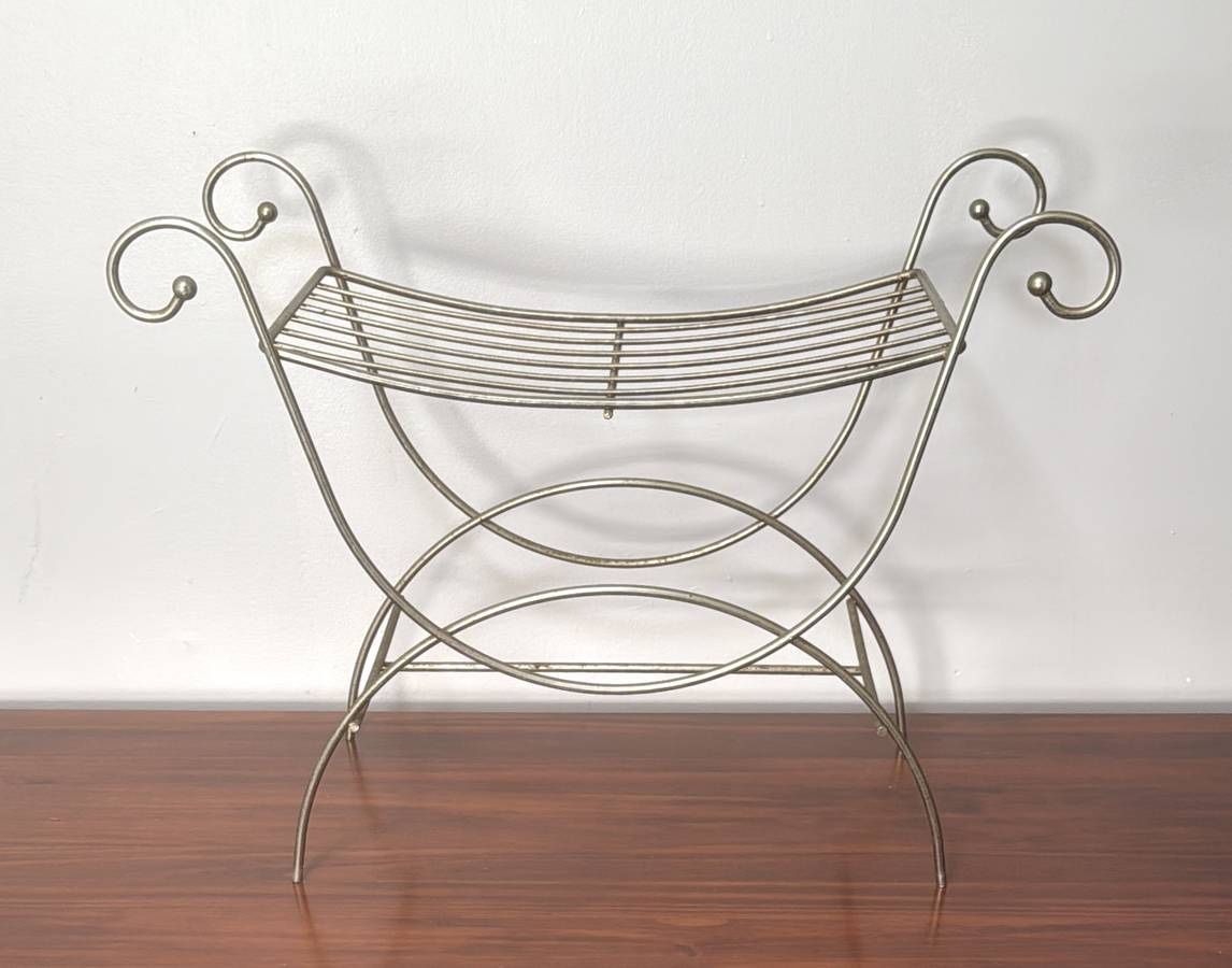 Vintage Hollywood Regency Mid Century Metal Vanity Bench