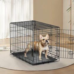 Brand New 30"x19x21 Med'lrg Dog Crate 2 Door Folding Pet Kennel With Tray Animal Cage Up To 45lbs Jaula De Mascota 