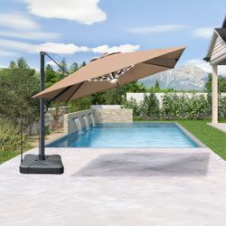  10ft Solar Cantilever Patio Umbrella with LED Lights NO BASE