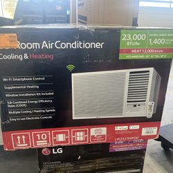 LG 23,000 BTU 230/208V Window Air Conditioner Cools 1400 Sq. Ft. with Heater, Wi-Fi Enabled New $399