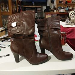 Size 9 Ana Brown Heeled Boots With Buckles And Straps BRAND NEW