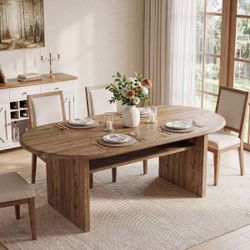 CH0015 63" Solid Wood Dining Table for 6, Oval Kitchen Table with Storage for Dining Room