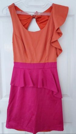 Orange and Pink Colorblock Ruffle Mini Dress size 6