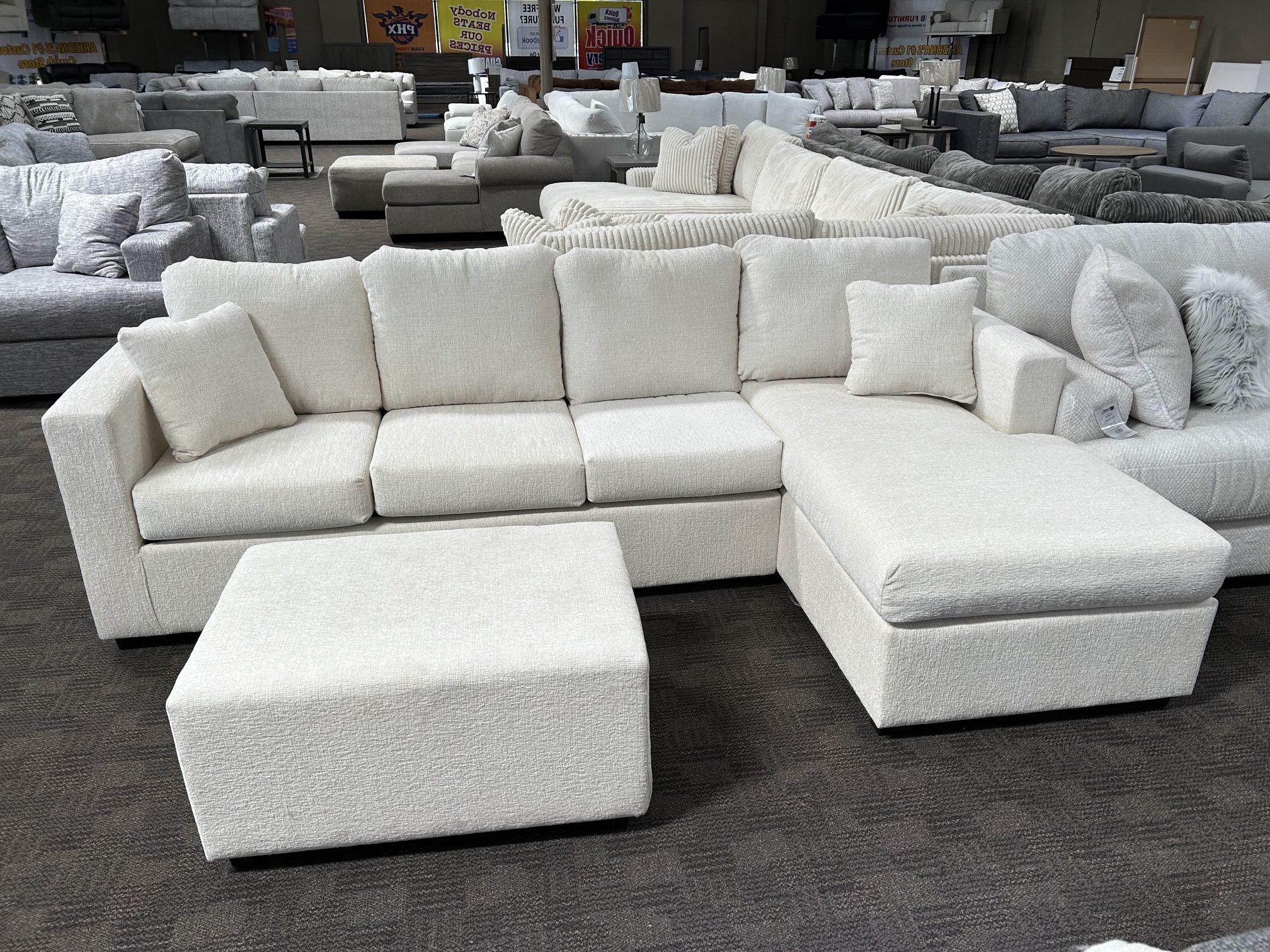 New Cream White Sectional And Ottoman