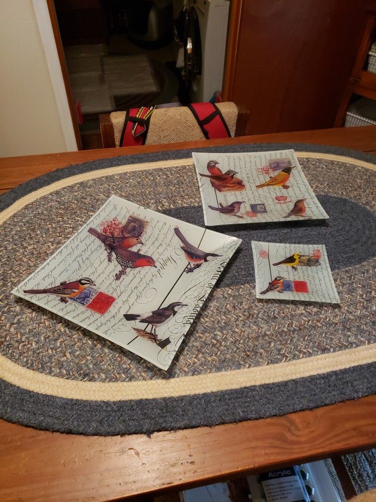 Glass Bird Trays.