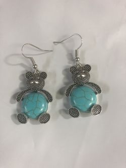 Silver Teddy bear with turquoise tummy earrings