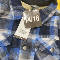 Boys Flannel Sherpa Jacket Size 14/16