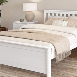 Queen White Solid Wood Bed