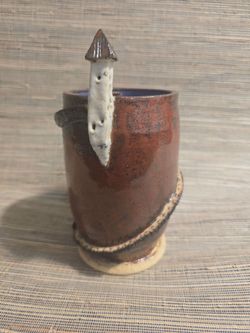 Handmade Ceramic Mug with Tower Detail